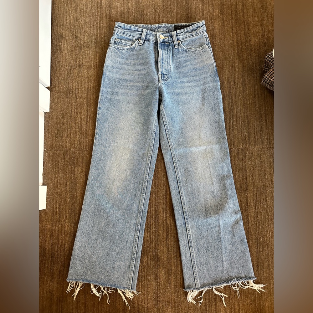 All saints cropped raw hem light wash denim